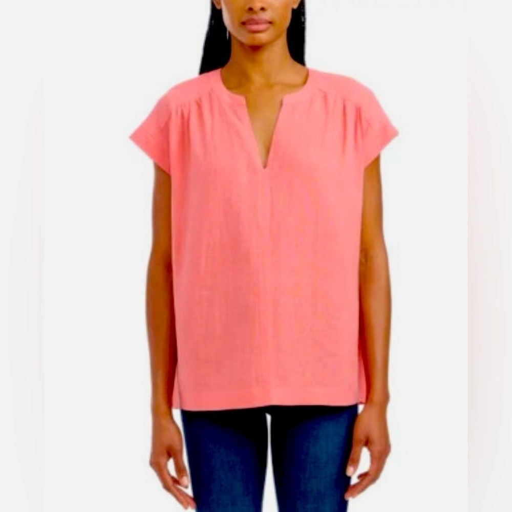 Splendid Cap Sleeve Coral Orange Linen Blend Top Size Large